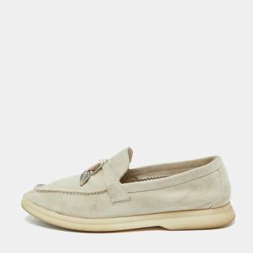 Pre Owned Loro Piana Light Grey Suede Summer Charms Walk Loafers Size 35.5