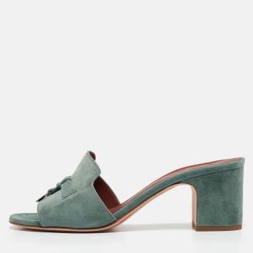 Pre Owned Loro Piana Green Suede Summer Charms Walk Slide Sandals Size 39