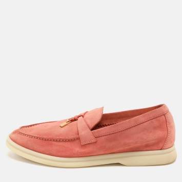 Pre Owned Loro Piana Pink Suede Summer Charms Walk Loafers Size  36