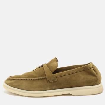 Pre Owned Loro Piana Olive Green Suede Summer Charms Walk Loafers Size 36