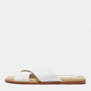 Pre Owned Loro Piana White Leather Cross Strap Espadrille Flats Size 40