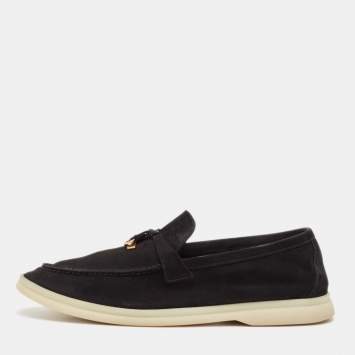 Pre Owned Loro Piana Black Suede Summer Charms Walk Loafers Size 39.5