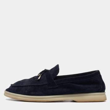 Pre Owned Loro Piana Navy Blue Nubuck Leather Summer Charms Walk Loafers Size 36
