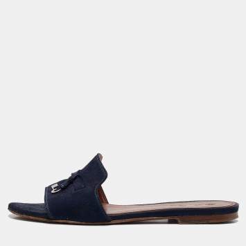 Pre Owned Loro Piana Blue Suede Summer Charms Flat Sandals Size 38