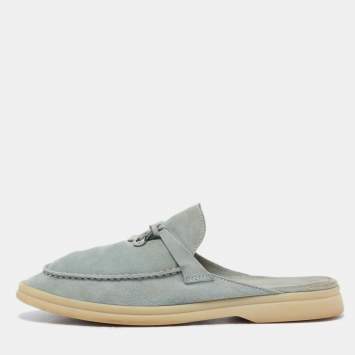 Pre Owned Loro Piana Grey Suede Summer Charms Walk Mules Size 37