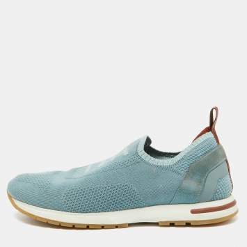 Pre Owned Loro Piana Light Blue Knit Fabric 360 LP Flexy Slip On Sneakers Size 39