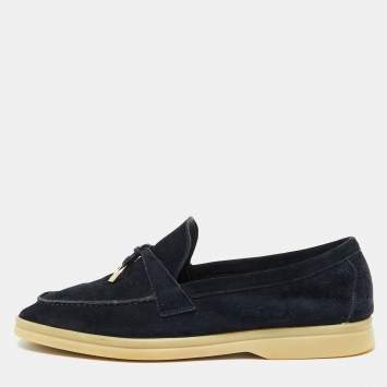 Pre Owned Loro Piana Navy Blue Suede Summer Charms Walk Loafers Size 39