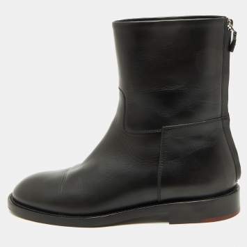 Pre Owned Loro Piana Black Leather Decker Ankle Length Boots Size 40
