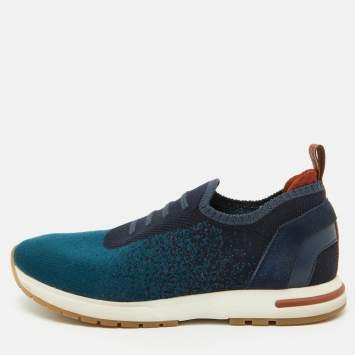 Pre Owned Loro Piana Blue Knit Fabric 360 LP Flexy Walk Slip On Sneakers Size 36