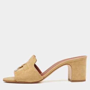 Pre Owned Loro Piana Beige Suede Summer Charms Walk Slide Sandals Size 40