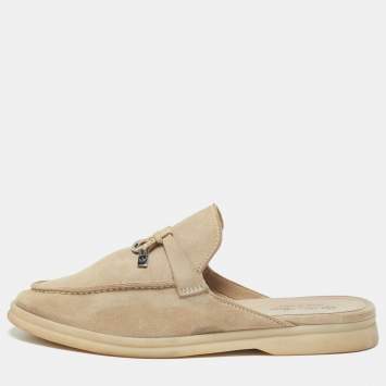 Pre Owned Loro Piana Grey Suede Babouche Charms Walk Mules Size 39