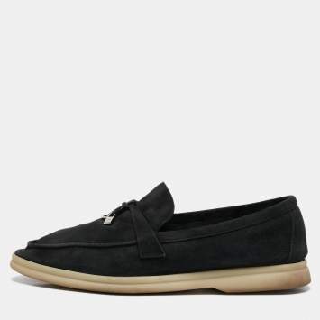 Pre Owned Loro Piana Black Suede Summer Walk Loafers Size 38.5