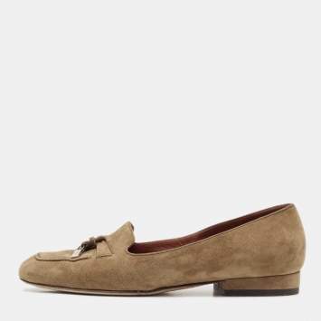 Pre Owned Loro Piana Brown Suede Summer Charms Walk Loafers Size 35