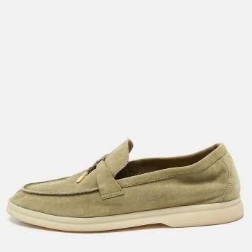 Pre Owned Loro Piana Green Suede Summer Charms Walk Loafers Size 38