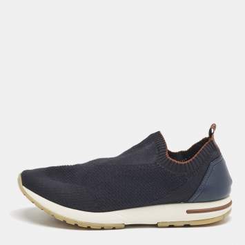 Pre Owned Loro Piana Navy Blue Knit Fabric 360 LP Flexy Walk Sneakers Size 42
