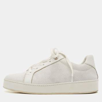 Loro Piana White Perforated Leather Low Top Sneakers Size 37