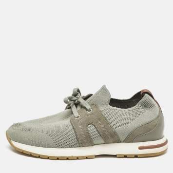 Pre Owned Loro Piana Grey Fabric 360 LP Flexy Walk Low Top Sneakers Size 38