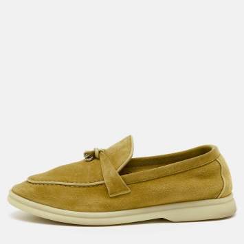 Pre Owned Loro Piana Yellow Suede Summer Charms Walk Slip On Loafers Size 35.5