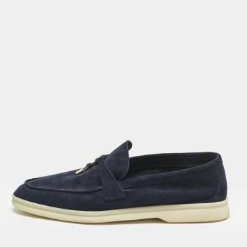 Pre Owned Loro Piana Navy Blue Suede Summer Charms Walk Loafers Size 38.5 