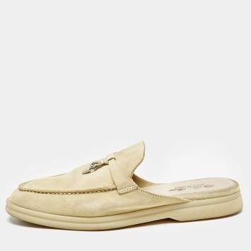 Pre Owned Loro Piana Grey Suede Babouche Charms Walk Mules Size 38