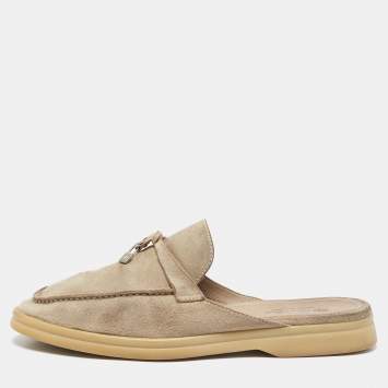 Pre Owned Loro Piana Grey Suede Babouche Charms Walk Mules Size 39