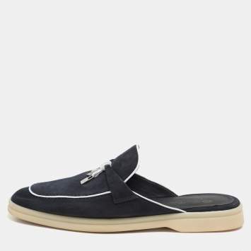 Pre Owned Loro Piana Navy Blue Suede Babouche Charms Walk Mules Size 39