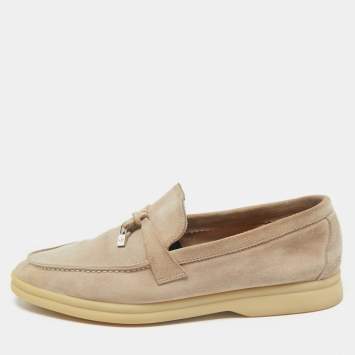 Pre Owned Loro Piana Beige Suede Summer Charms Walk Loafers Size 38.5