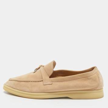 Pre Owned Loro Piana Beige Suede Summer Charms Walk Loafers Size 40.5