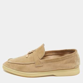Loro Piana Beige Suede Summer Charms Walk Loafers Size 40.5