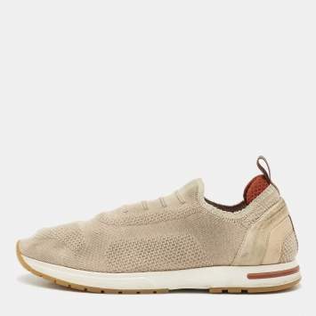 Loro Piana Grey Knit Fabric and Suede 360 LP Flexy Walk Sneakers Size 39.5