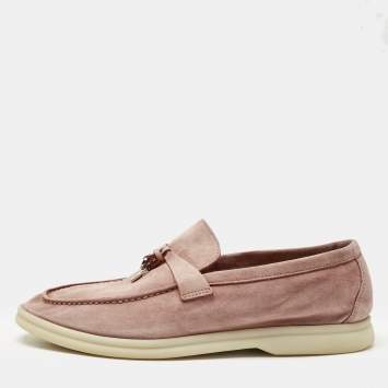 Loro Piana Dakr Pink Suede Summer Charms Walk Loafers Size 39
