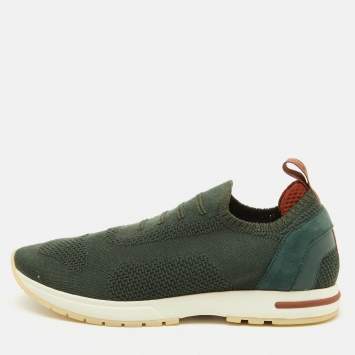 Loro Piana Green Knit Fabric 360 Flexy Walk Slip On Sneakers Size 38.5