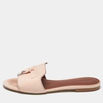 Pre Owned Loro Piana Pink Suede Summer Charms Flat Slides Size 37