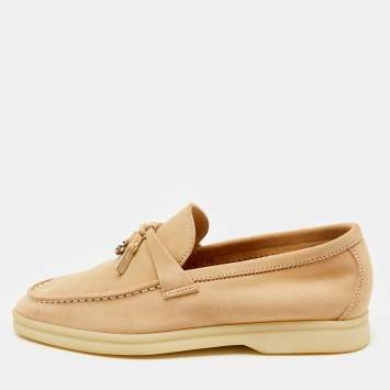 Loro Piana Beige Suede Summer Charms Walk Loafers Size 35