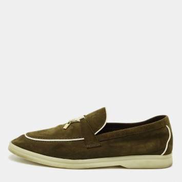 Pre Owned Loro Piana Green Suede Summer Charms Walk Loafers Size 39