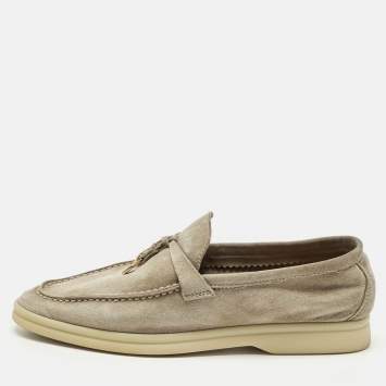 Pre Owned Loro Piana Beige Suede Summer Charms Walk Slip On Loafers Size 37