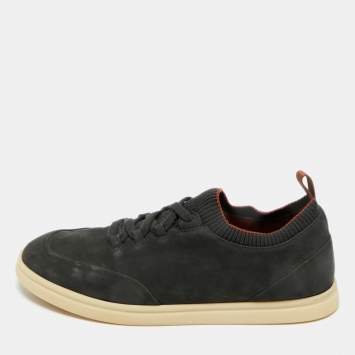 Pre Owned Loro Piana Dark Green Nubuck Leather Soho Walk Slip On Sneakers Size 41
