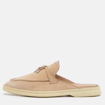 Pre Owned Loro Piana Beige Suede Babouche Charms Walk Mules Size 37.5