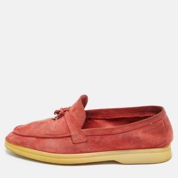 Pre Owned Loro Piana Red Suede Summer Charms Walk Loafers Size 37.5
