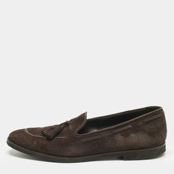 Pre Owned Loro Piana Brown Suede Fringe Slip On Loafers Size 37.5