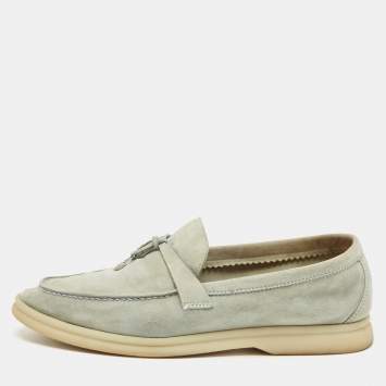 مملوكة مسبقًا Loro Piana Pale Blue Nubuck Leather Summer Charms Walk Loafers Size 37