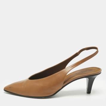 Pre Owned Loro Piana Brown Leather Rebecca Slingback Pumps Size 40