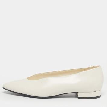 Pre Owned Loro Piana White Leather Rebecca Ballet Flats Size 38