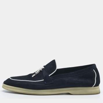 Pre Owned Loro Piana Navy Blue Suede Summer Charms Walk Loafers Size 40
