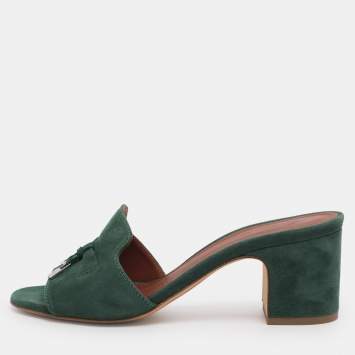 Pre Owned Loro Piana Green Suede Summer Charms Walk Slides Size 36.5