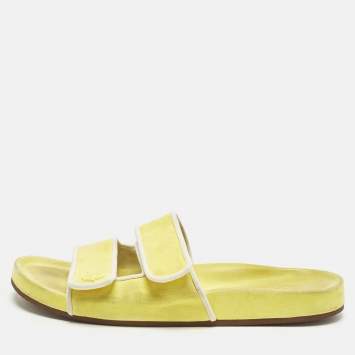 Pre Owned Loro Piana Yellow/White Suede and Leather Waikiki Flat Slides Size 39