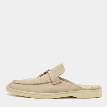 Pre Owned Loro Piana Grey Suede Babouche Charms Walk Mules Size 36