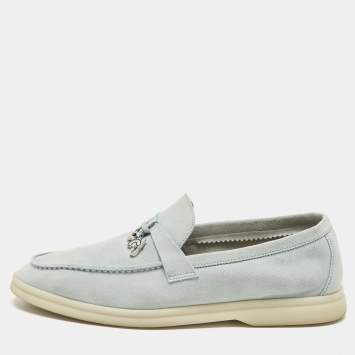 Pre Owned Loro Piana Summer Charms Walk Size 39.5 Blue Suede Loafers