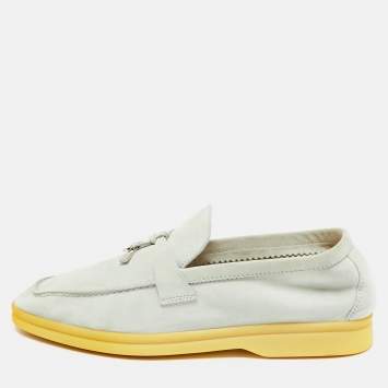 Pre Owned Loro Piana Summer Charms Walk Size 37 Grey Suede Loafers