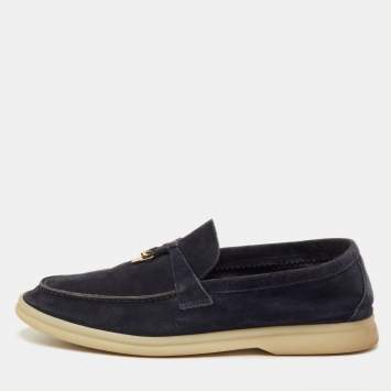 مملوكة مسبقًا Loro Piana Summer Charms Walk Size 38.5 Navy Blue Suede Slip On Loafers